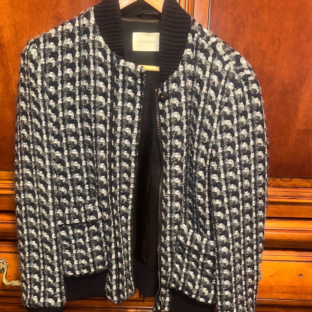 Mauro Grifoni Black and White Textured Bomber Jacket